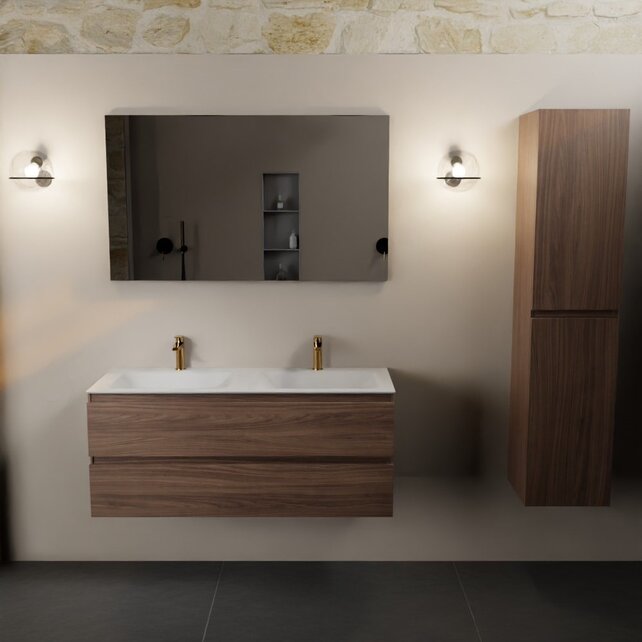 Mondiaz Badkamermeubel 120cm met wastafel Dubbel AIVY Mocha / Mat Wit kraangat 2 Mondiaz Badkamermeubel 120cm met wastafel Dubbel AIVY Mocha / Mat Wit kraangat 2