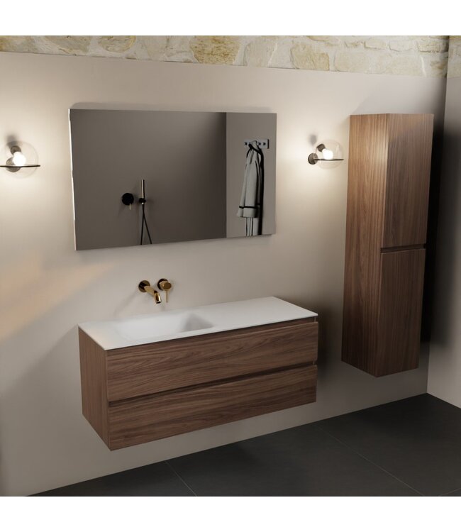 MONDIAZ Mondiaz Badkamermeubel 120cm met wastafel Links AIVY Mocha / Mat Wit kraangat 0