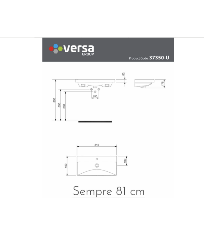 Wastafel Alba 81x40x6 cm Glans Wit Keramiek met kraangat