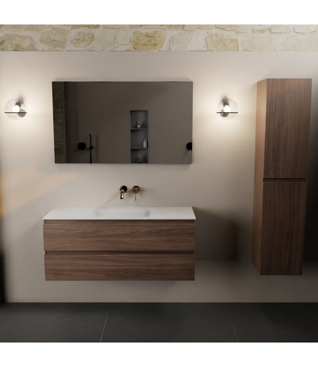 Mondiaz Badkamermeubel 120cm met wastafel midden AIVY Mocha / Mat Wit kraangat 0