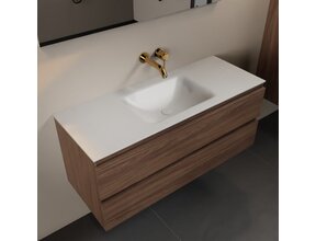 Mondiaz Badkamermeubel 120cm met wastafel midden AIVY Mocha / Mat Wit kraangat 0