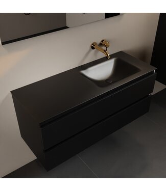 MONDIAZ Mondiaz Badkamermeubel 120cm AIVY Mat Zwart met Wastafel Urban Zwart Rechts kraangat 0