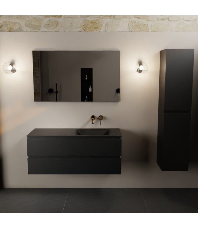 Mondiaz Badkamermeubel 120cm AIVY Mat Zwart met Wastafel Urban Zwart Rechts kraangat 0