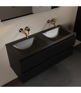 MONDIAZ Mondiaz Badkamermeubel 120cm AIVY Mat Zwart met Wastafel Urban Zwart Dubbel wasbak kraangat 0