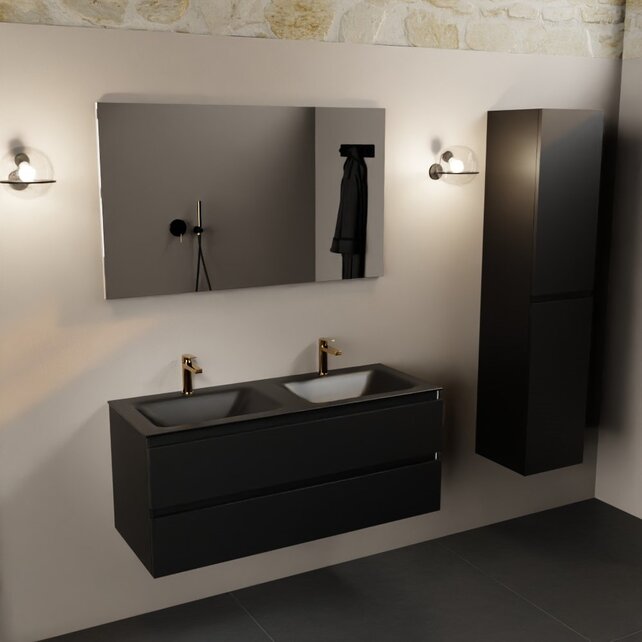 Mondiaz Badkamermeubel 120cm AIVY Mat Zwart met Wastafel Urban Zwart Dubbel wasbak kraangat 2 Mondiaz Badkamermeubel 120cm AIVY Mat Zwart met Wastafel Urban Zwart Dubbel wasbak kraangat 2