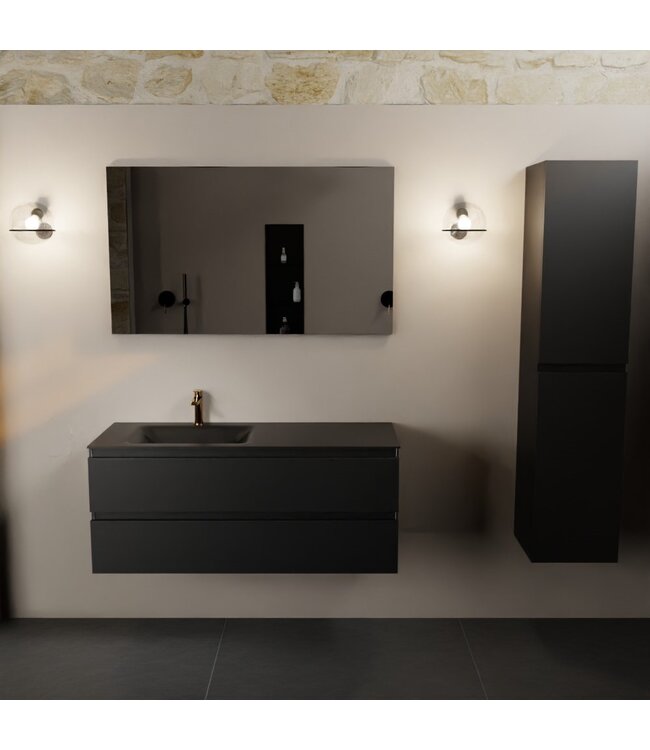 Mondiaz Badkamermeubel 120cm AIVY Mat Zwart met Wastafel Urban Zwart wasbak Links kraangat 1