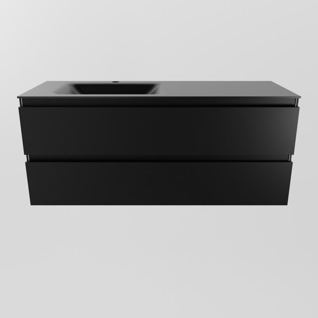 Mondiaz Badkamermeubel 120cm AIVY Mat Zwart met Wastafel Urban Zwart wasbak Links kraangat 1