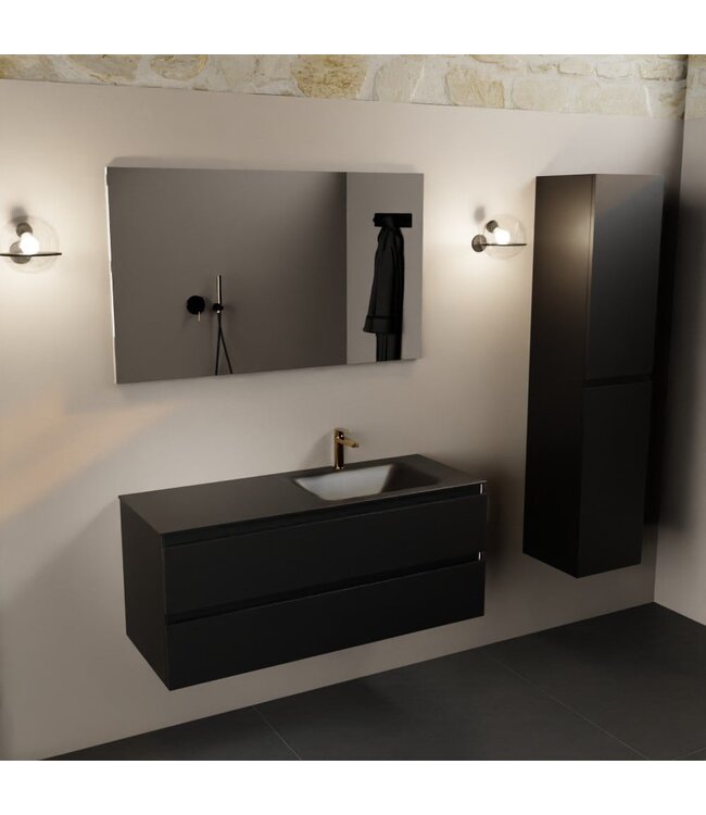 Mondiaz Badkamermeubel 120cm AIVY Mat Zwart met Wastafel Urban Zwart wasbak Rechts kraangat 1