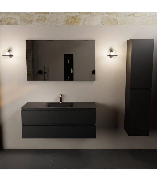 MONDIAZ Mondiaz Badkamermeubel 120cm AIVY Mat Zwart met Wastafel Urban Zwart wasbak Midden kraangat 1