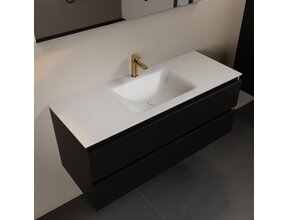 Mondiaz Badkamermeubel 120cm AIVY Mat Zwart met Wastafel Mat Wit wasbak Midden kraangat 1