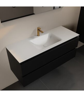 MONDIAZ Mondiaz Badkamermeubel 120cm AIVY Mat Zwart met Wastafel Mat Wit wasbak Midden kraangat 1