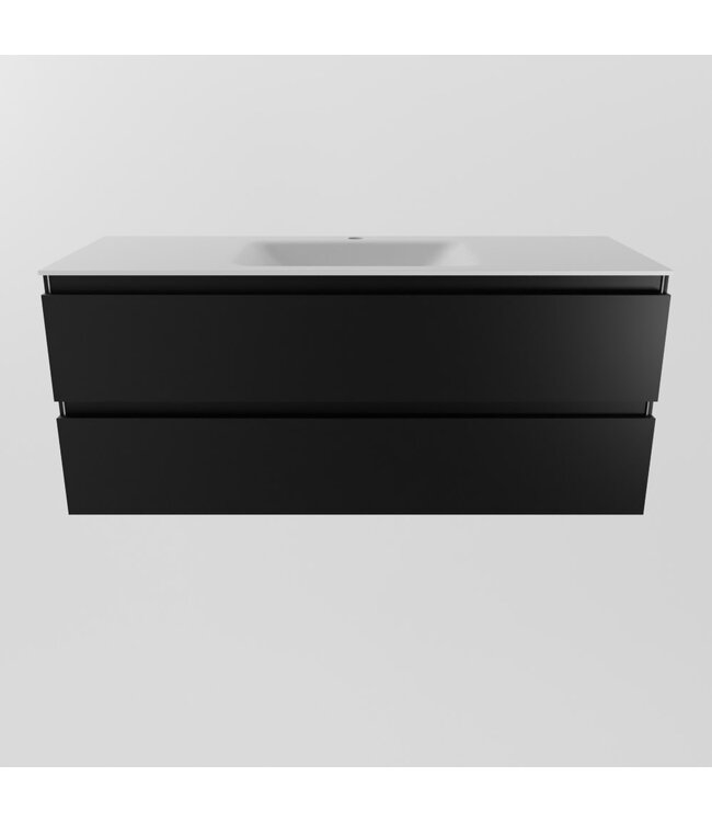 Mondiaz Badkamermeubel 120cm AIVY Mat Zwart met Wastafel Mat Wit wasbak Midden kraangat 1
