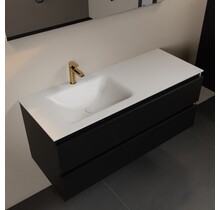 Mondiaz Badkamermeubel 120cm AIVY Mat Zwart met Wastafel Mat Wit wasbak Links kraangat 1