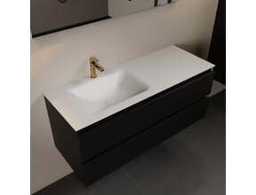 Mondiaz Badkamermeubel 120cm AIVY Mat Zwart met Wastafel Mat Wit wasbak Links kraangat 1