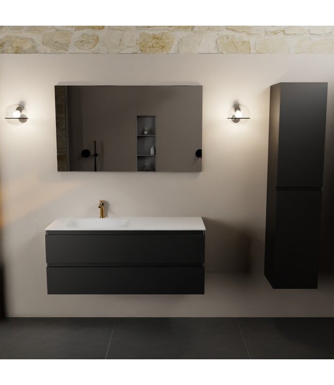 Mondiaz Badkamermeubel 120cm AIVY Mat Zwart met Wastafel Mat Wit wasbak Links kraangat 1