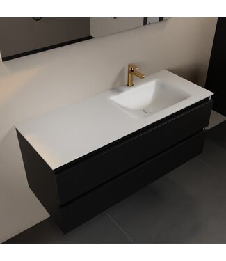 MONDIAZ Mondiaz Badkamermeubel 120cm AIVY Mat Zwart met Wastafel Mat Wit wasbak Rechts kraangat 1