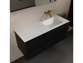 Mondiaz Badkamermeubel 120cm AIVY Mat Zwart met Wastafel Mat Wit wasbak Rechts kraangat 0