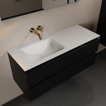 Mondiaz Badkamermeubel 120cm AIVY Mat Zwart met Wastafel Mat Wit wasbak Links kraangat 0