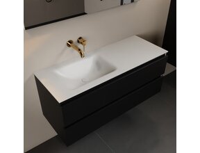 Mondiaz Badkamermeubel 120cm AIVY Mat Zwart met Wastafel Mat Wit wasbak Links kraangat 0