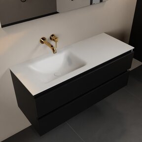 Mondiaz Badkamermeubel 120cm AIVY Mat Zwart met Wastafel Mat Wit wasbak Links kraangat 0