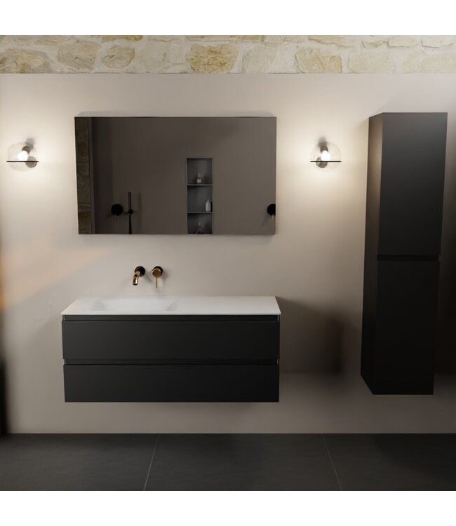 Mondiaz Badkamermeubel 120cm AIVY Mat Zwart met Wastafel Mat Wit wasbak Links kraangat 0