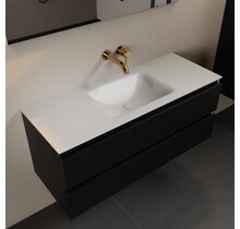 Mondiaz Badkamermeubel 120cm AIVY Mat Zwart met Wastafel Mat Wit wasbak Midden kraangat 0