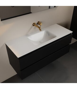 MONDIAZ Mondiaz Badkamermeubel 120cm AIVY Mat Zwart met Wastafel Mat Wit wasbak Midden kraangat 0
