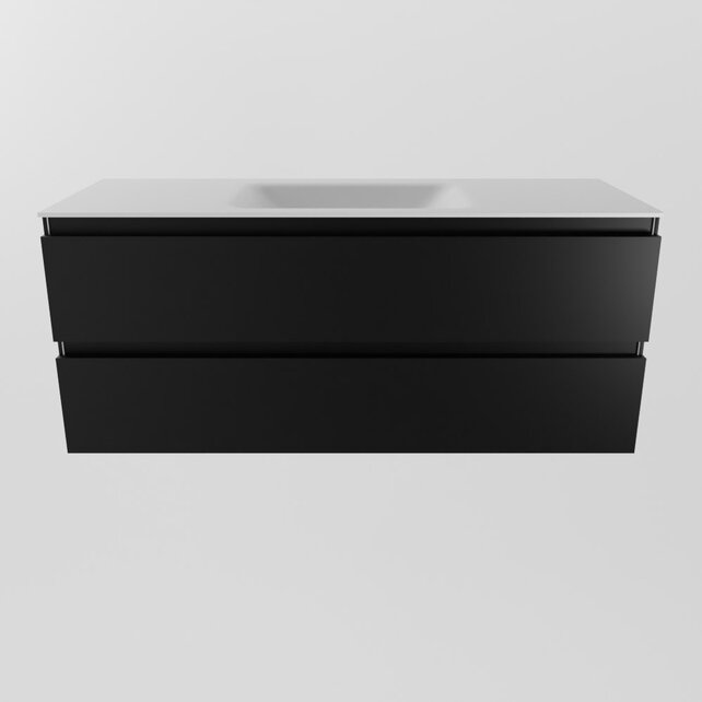 Mondiaz Badkamermeubel 120cm AIVY Mat Zwart met Wastafel Mat Wit wasbak Midden kraangat 0
