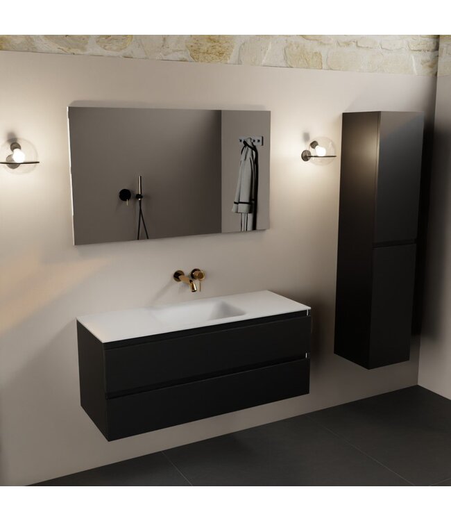 Mondiaz Badkamermeubel 120cm AIVY Mat Zwart met Wastafel Mat Wit wasbak Midden kraangat 0
