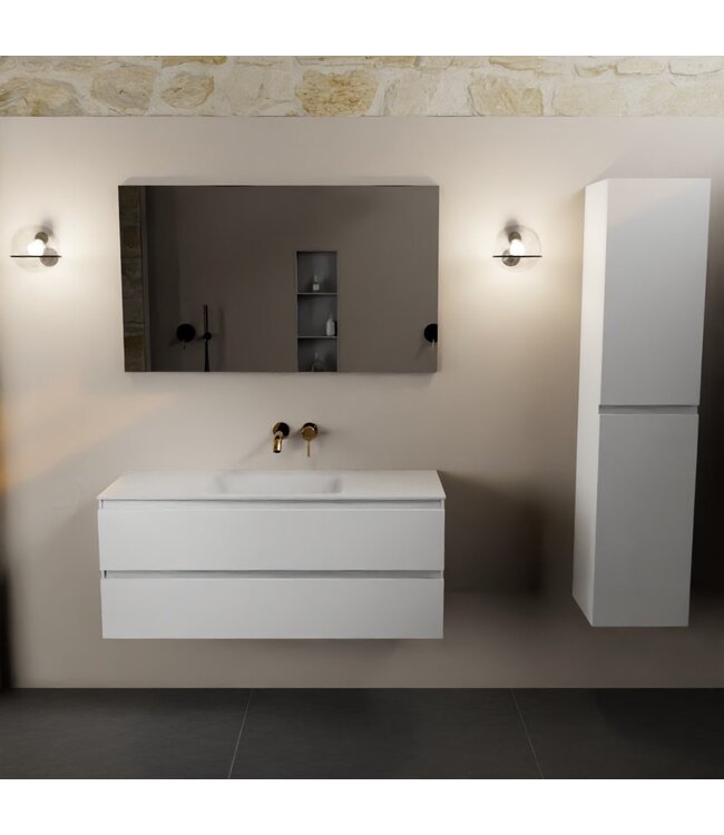 Mondiaz Badkamermeubel 120cm AIVY Talc Mat Wit met Wastafel wasbak Midden kraangat 0