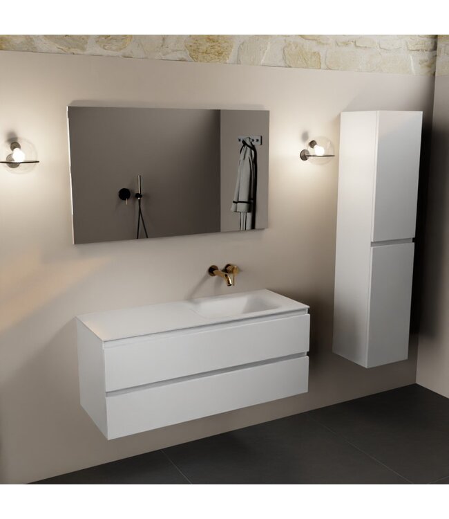 Mondiaz Badkamermeubel 120cm AIVY Talc met Wastafel Mat Wit wasbak Rechts kraangat 0