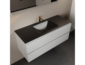 Mondiaz Badkamermeubel 120cm AIVY Talc met Mat Zwart Wastafel wasbak Midden kraangat 1
