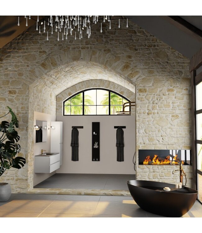 MONDIAZ Mondiaz Badkamermeubel 120cm AIVY Talc met Mat Zwart Wastafel wasbak Midden kraangat 1