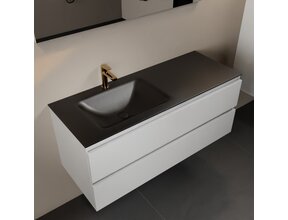 Mondiaz Badkamermeubel 120cm AIVY Talc met Mat Zwarte Wastafel wasbak Links kraangat 1