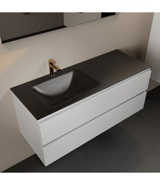 MONDIAZ Mondiaz Badkamermeubel 120cm AIVY Talc met Mat Zwarte Wastafel wasbak Links kraangat 1