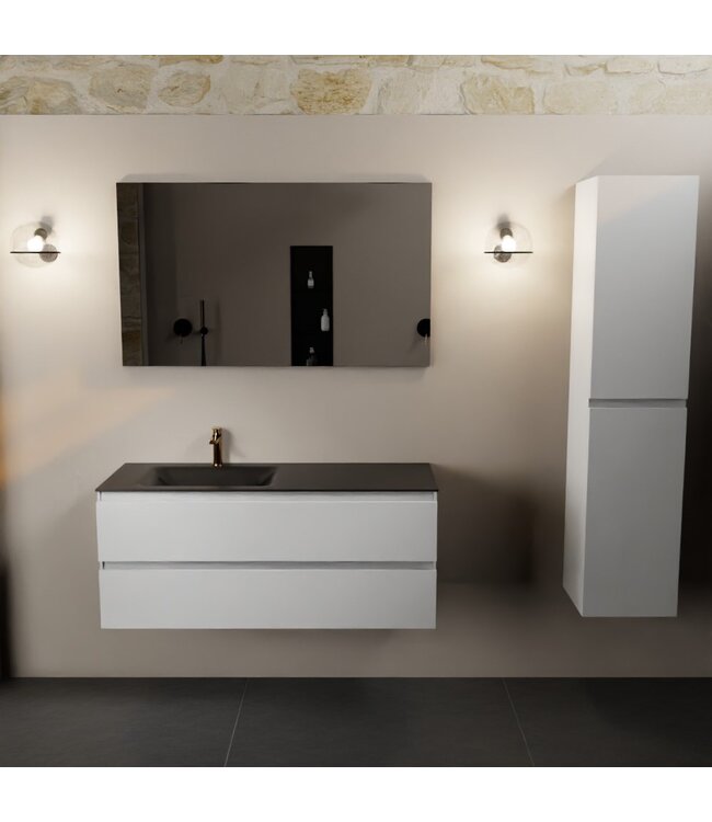 MONDIAZ Mondiaz Badkamermeubel 120cm AIVY Talc met Mat Zwarte Wastafel wasbak Links kraangat 1