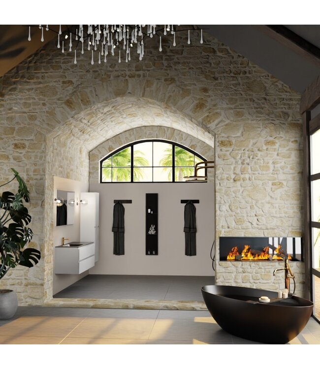 Mondiaz Badkamermeubel 120cm AIVY Talc met Mat Zwarte Wastafel wasbak Links kraangat 1