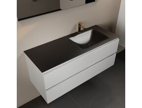 Mondiaz Badkamermeubel 120cm AIVY Talc met Wastafel Mat Zwart wasbak Rechts kraangat 1