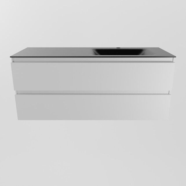 Mondiaz Badkamermeubel 120cm AIVY Talc met Wastafel Mat Zwart wasbak Rechts kraangat 1