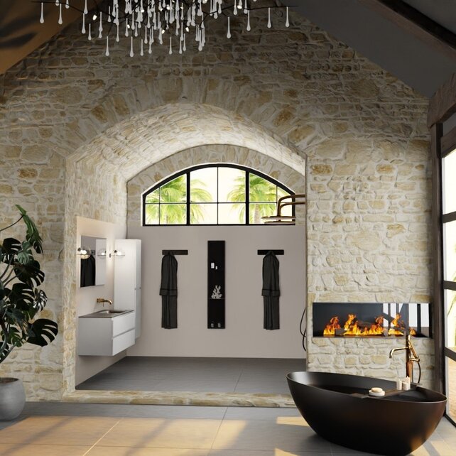 Mondiaz Badkamermeubel 120cm AIVY Talc met Wastafel Mat Zwart wasbak Rechts kraangat 0