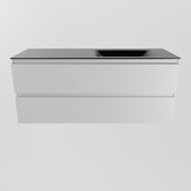 Mondiaz Badkamermeubel 120cm AIVY Talc met Wastafel Mat Zwart wasbak Rechts kraangat 0