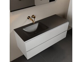 Mondiaz Badkamermeubel 120cm AIVY Talc met Mat Zwarte Wastafel wasbak Links kraangat 0