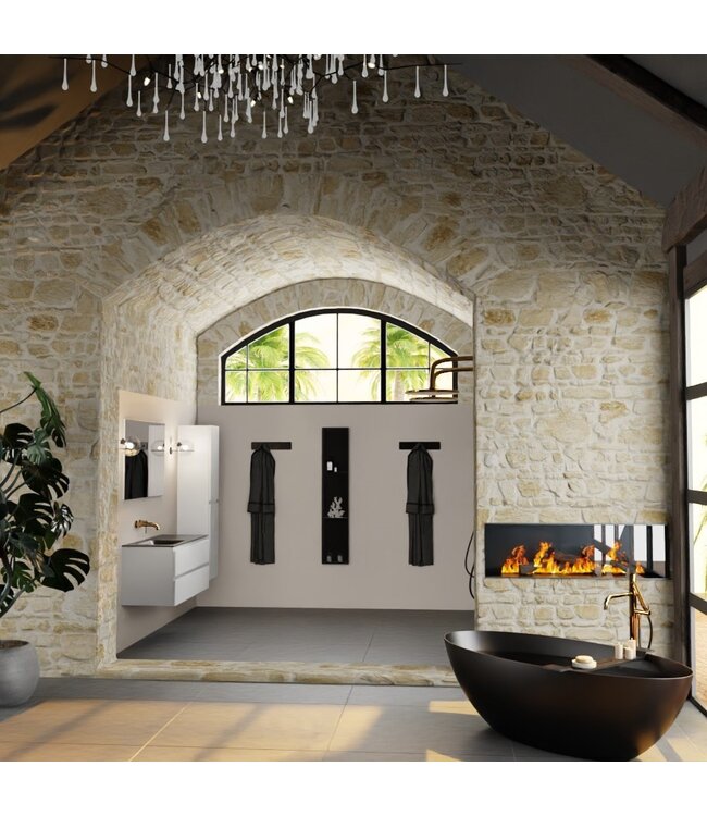 Mondiaz Badkamermeubel 120cm AIVY Talc met Mat Zwarte Wastafel wasbak Links kraangat 0