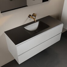 Mondiaz Badkamermeubel 120cm AIVY Talc met Mat Zwart Wastafel wasbak Midden kraangat 0