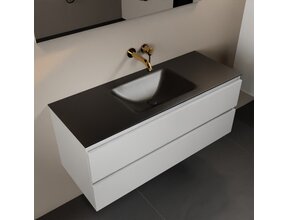 Mondiaz Badkamermeubel 120cm AIVY Talc met Mat Zwart Wastafel wasbak Midden kraangat 0