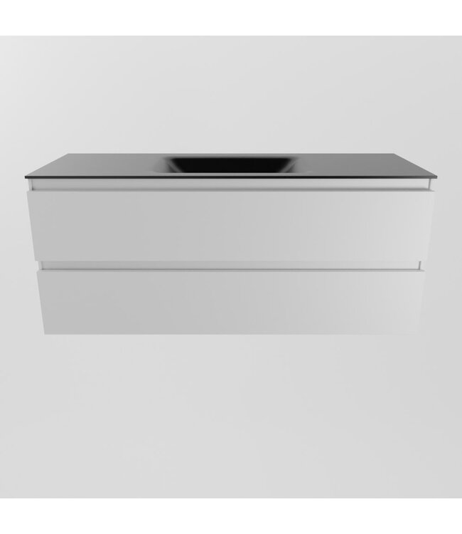 Mondiaz Badkamermeubel 120cm AIVY Talc met Mat Zwart Wastafel wasbak Midden kraangat 0