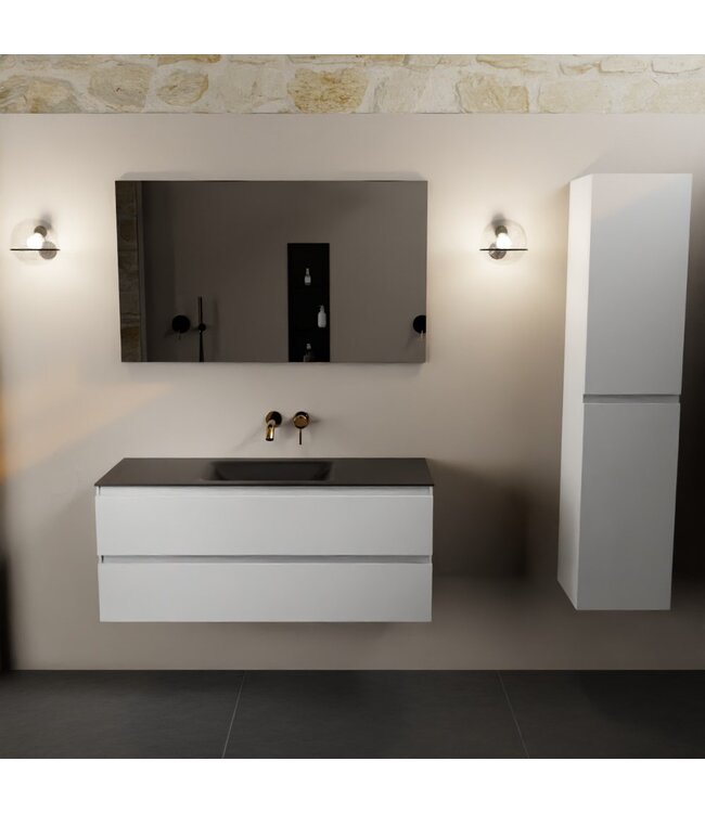 Mondiaz Badkamermeubel 120cm AIVY Talc met Mat Zwart Wastafel wasbak Midden kraangat 0