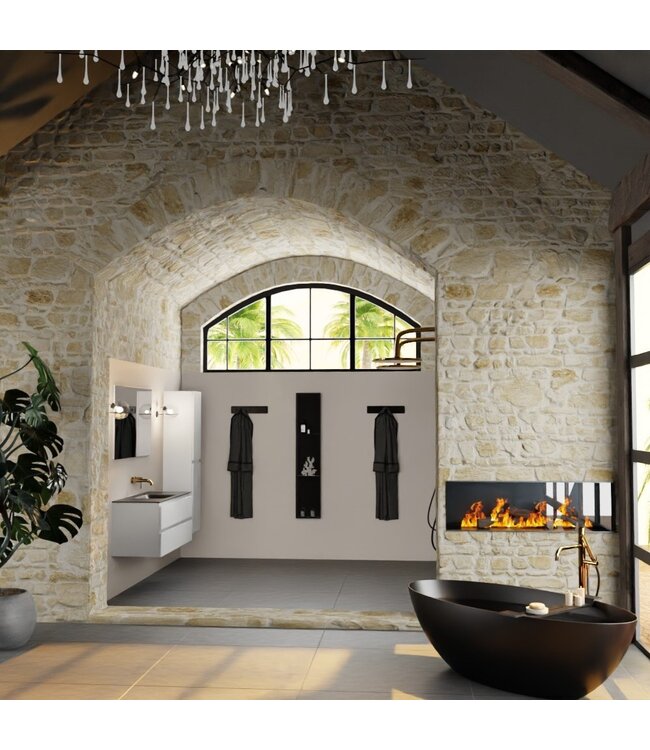 Mondiaz Badkamermeubel 120cm AIVY Talc met Mat Zwart Wastafel wasbak Midden kraangat 0