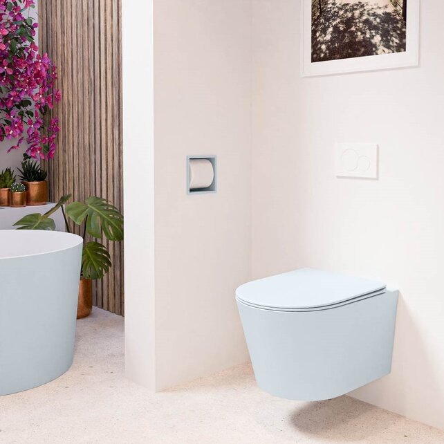 Hangend toilet Randloos LAVIE CLAY Ice Blue excl. Wc bril Hangend toilet Randloos LAVIE CLAY Ice Blue excl. Wc bril