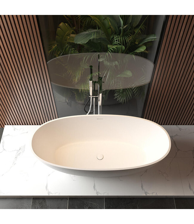 Wiesbaden Vrijstaande Bad Chiek Ovaal 165x75x55cm Mat Wit - Solid surface - 36.4003